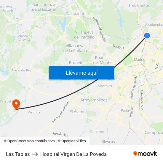 Las Tablas to Hospital Virgen De La Poveda map
