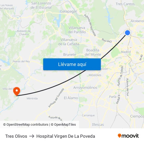 Tres Olivos to Hospital Virgen De La Poveda map