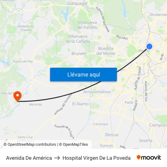 Avenida De América to Hospital Virgen De La Poveda map