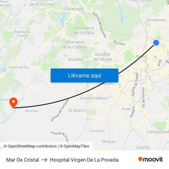 Mar De Cristal to Hospital Virgen De La Poveda map