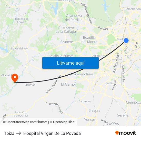 Ibiza to Hospital Virgen De La Poveda map