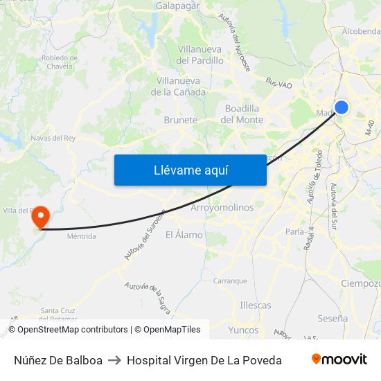 Núñez De Balboa to Hospital Virgen De La Poveda map