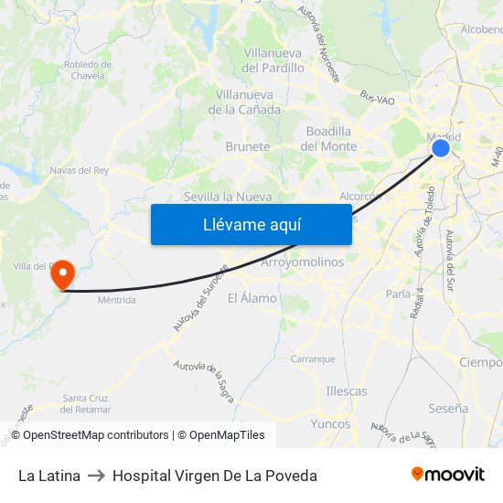 La Latina to Hospital Virgen De La Poveda map