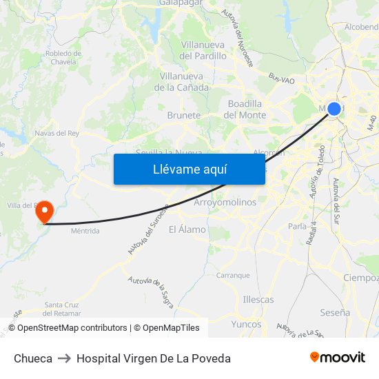 Chueca to Hospital Virgen De La Poveda map