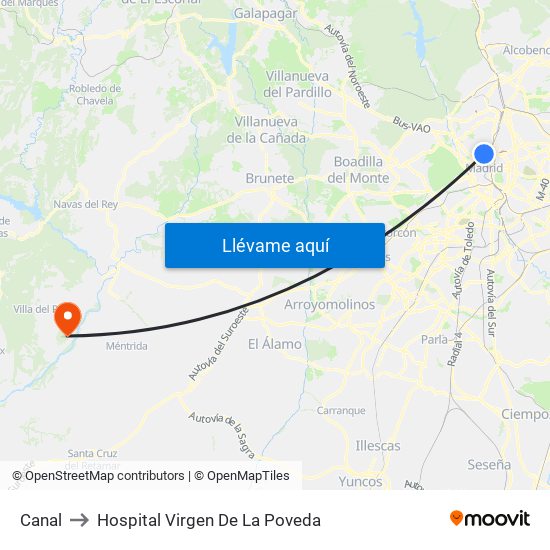 Canal to Hospital Virgen De La Poveda map