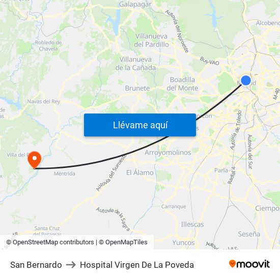 San Bernardo to Hospital Virgen De La Poveda map