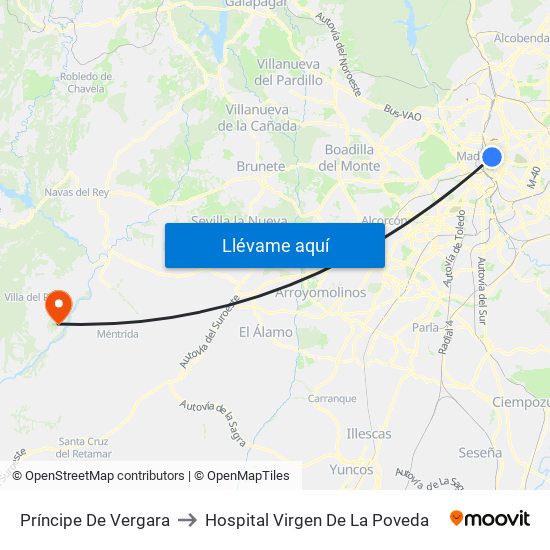 Príncipe De Vergara to Hospital Virgen De La Poveda map