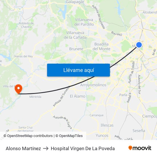 Alonso Martínez to Hospital Virgen De La Poveda map