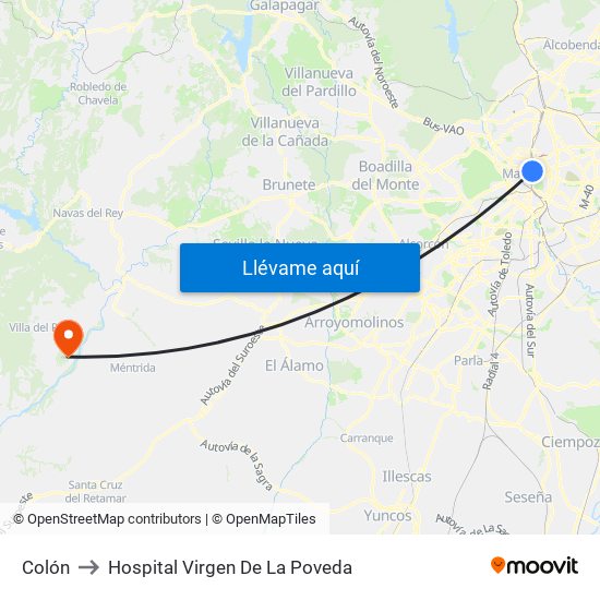 Colón to Hospital Virgen De La Poveda map