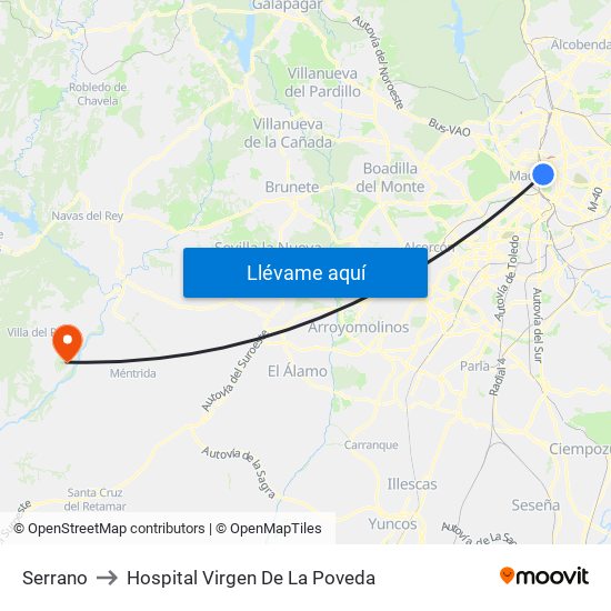 Serrano to Hospital Virgen De La Poveda map