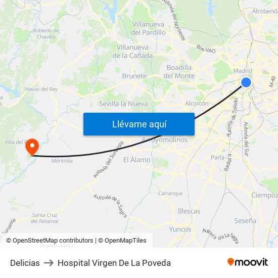 Delicias to Hospital Virgen De La Poveda map