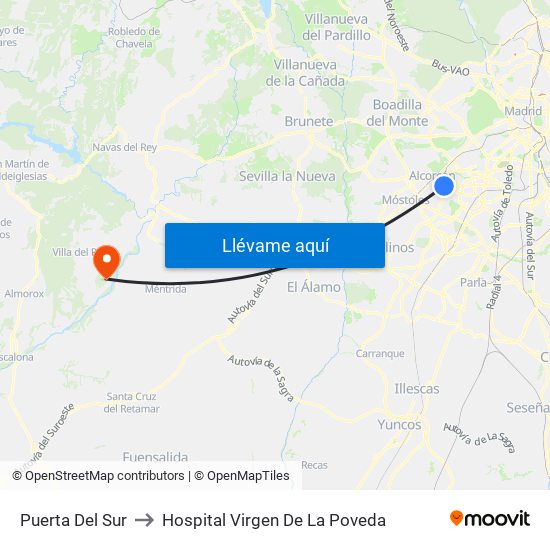 Puerta Del Sur to Hospital Virgen De La Poveda map