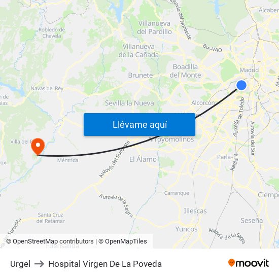 Urgel to Hospital Virgen De La Poveda map
