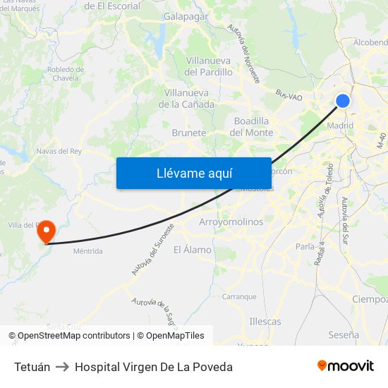 Tetuán to Hospital Virgen De La Poveda map