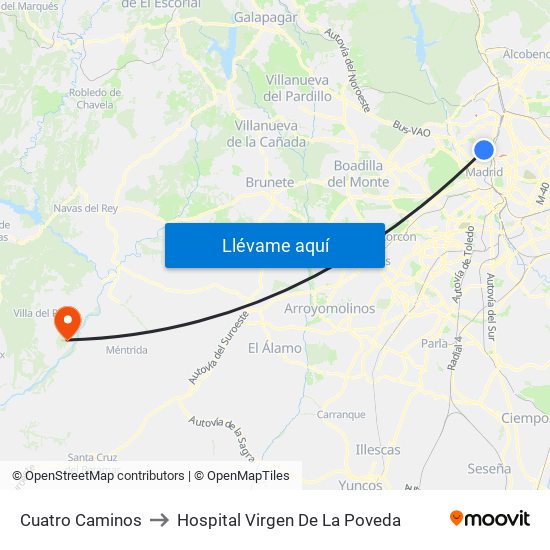 Cuatro Caminos to Hospital Virgen De La Poveda map