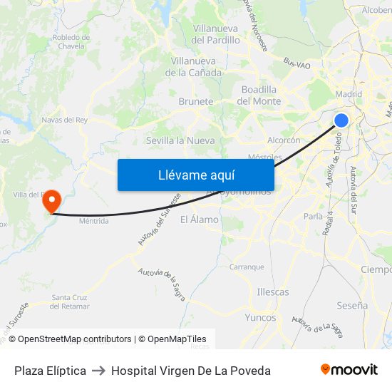 Plaza Elíptica to Hospital Virgen De La Poveda map