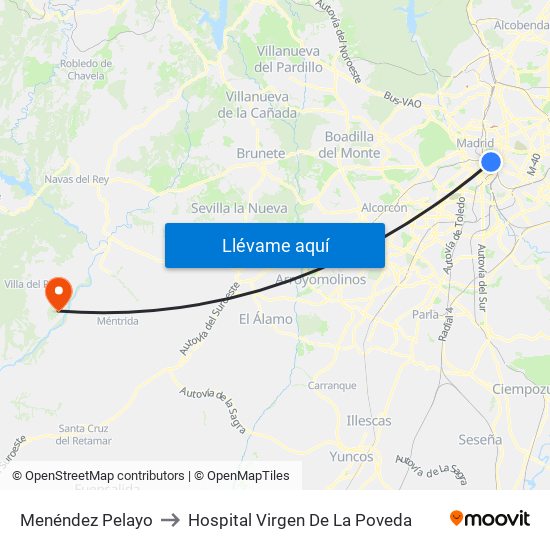 Menéndez Pelayo to Hospital Virgen De La Poveda map