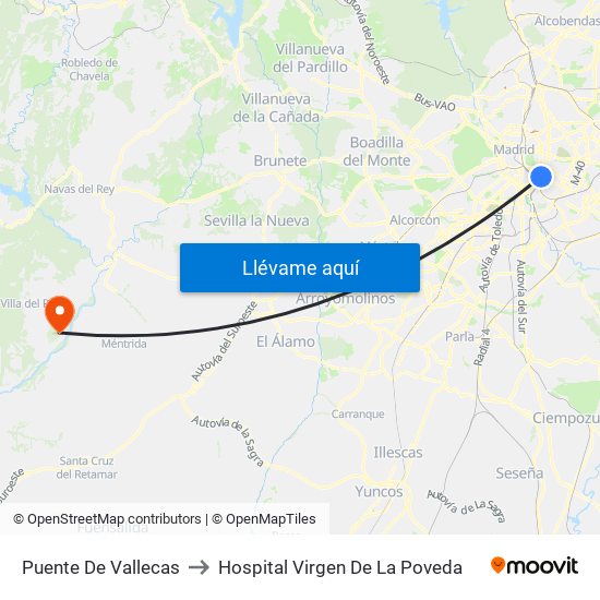 Puente De Vallecas to Hospital Virgen De La Poveda map