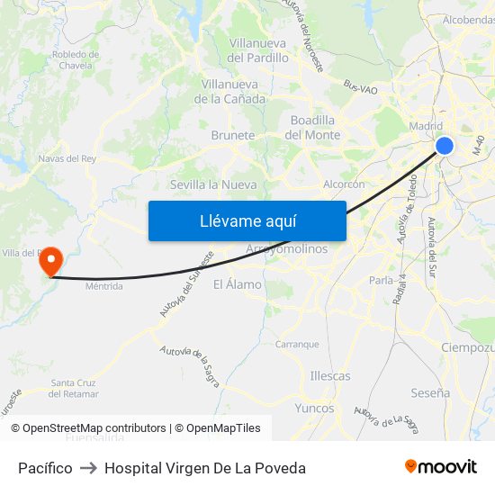 Pacífico to Hospital Virgen De La Poveda map