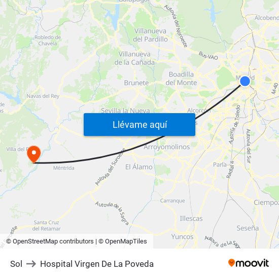 Sol to Hospital Virgen De La Poveda map