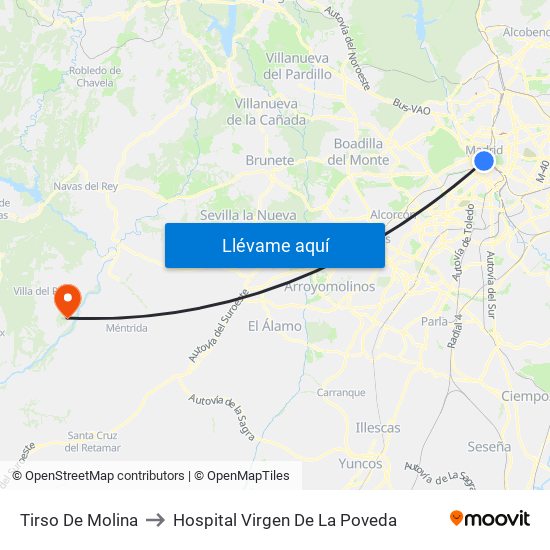 Tirso De Molina to Hospital Virgen De La Poveda map