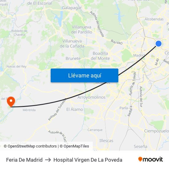 Feria De Madrid to Hospital Virgen De La Poveda map