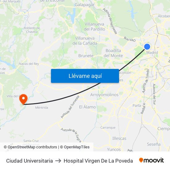 Ciudad Universitaria to Hospital Virgen De La Poveda map