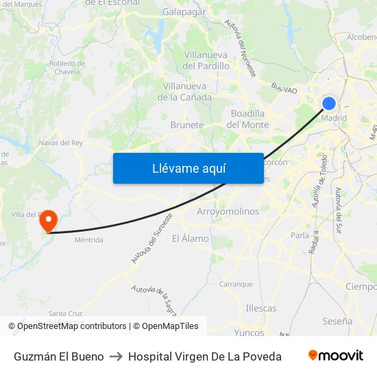 Guzmán El Bueno to Hospital Virgen De La Poveda map