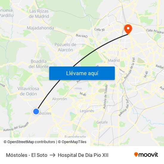 Móstoles - El Soto to Hospital De Día Pio XII map