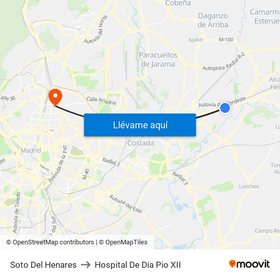 Soto Del Henares to Hospital De Día Pio XII map