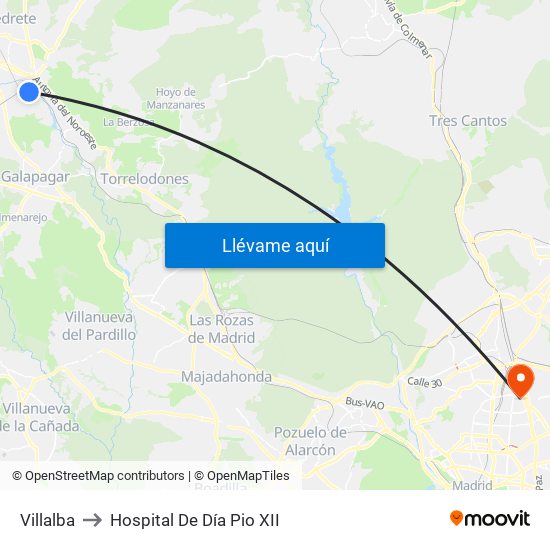 Villalba to Hospital De Día Pio XII map