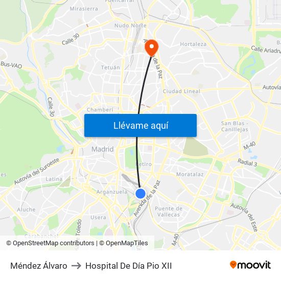 Méndez Álvaro to Hospital De Día Pio XII map