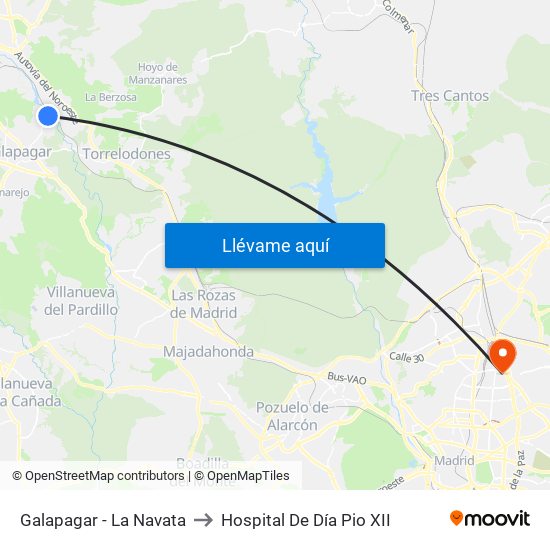 Galapagar - La Navata to Hospital De Día Pio XII map