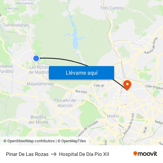 Pinar De Las Rozas to Hospital De Día Pio XII map