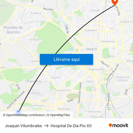 Joaquín Vilumbrales to Hospital De Día Pio XII map