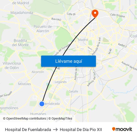 Hospital De Fuenlabrada to Hospital De Día Pio XII map