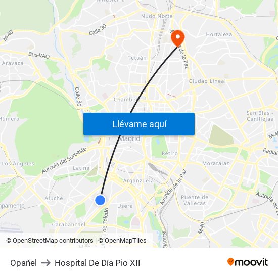 Opañel to Hospital De Día Pio XII map