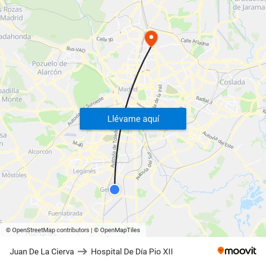 Juan De La Cierva to Hospital De Día Pio XII map