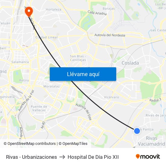 Rivas - Urbanizaciones to Hospital De Día Pio XII map
