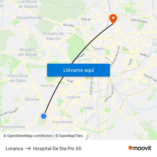 Loranca to Hospital De Día Pio XII map