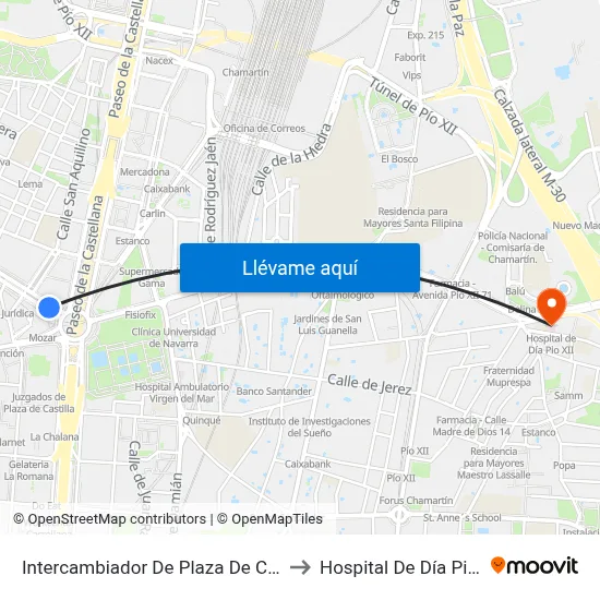 Intercambiador De Plaza De Castilla to Hospital De Día Pio XII map