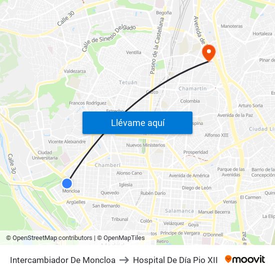 Intercambiador De Moncloa to Hospital De Día Pio XII map