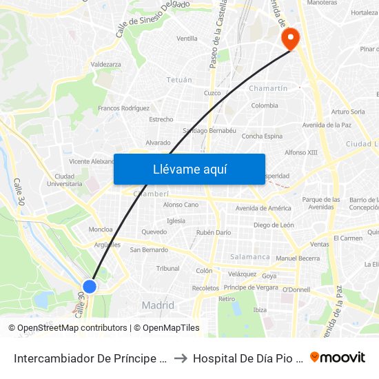 Intercambiador De Príncipe Pío to Hospital De Día Pio XII map