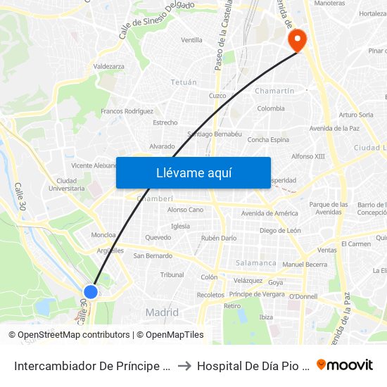 Intercambiador De Príncipe Pío to Hospital De Día Pio XII map