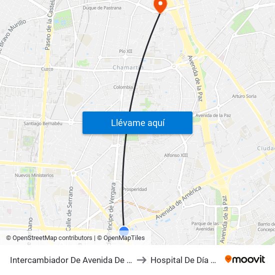 Intercambiador De Avenida De América to Hospital De Día Pio XII map