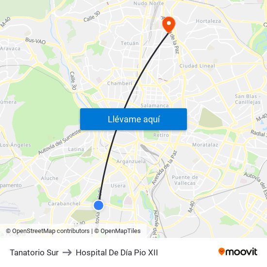 Tanatorio Sur to Hospital De Día Pio XII map