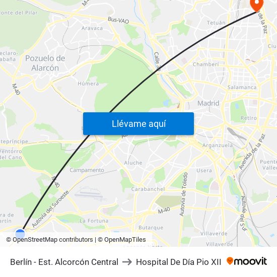 Berlín - Est. Alcorcón Central to Hospital De Día Pio XII map