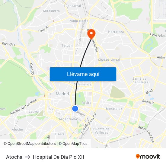 Atocha to Hospital De Día Pio XII map