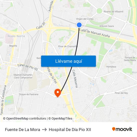Fuente De La Mora to Hospital De Día Pio XII map