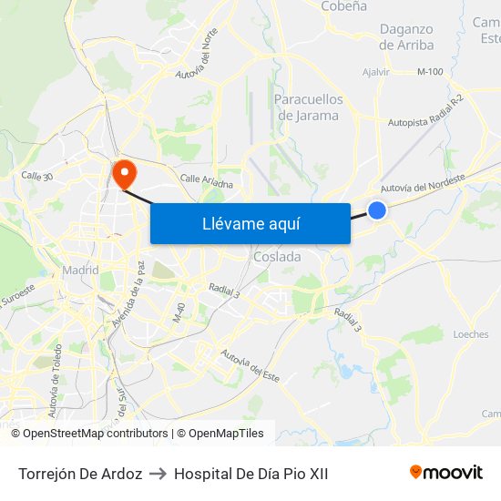Torrejón De Ardoz to Hospital De Día Pio XII map